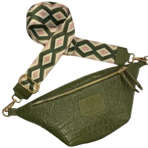 OLIVE GREEN 3D LEATHER REGURAL BELT BAG