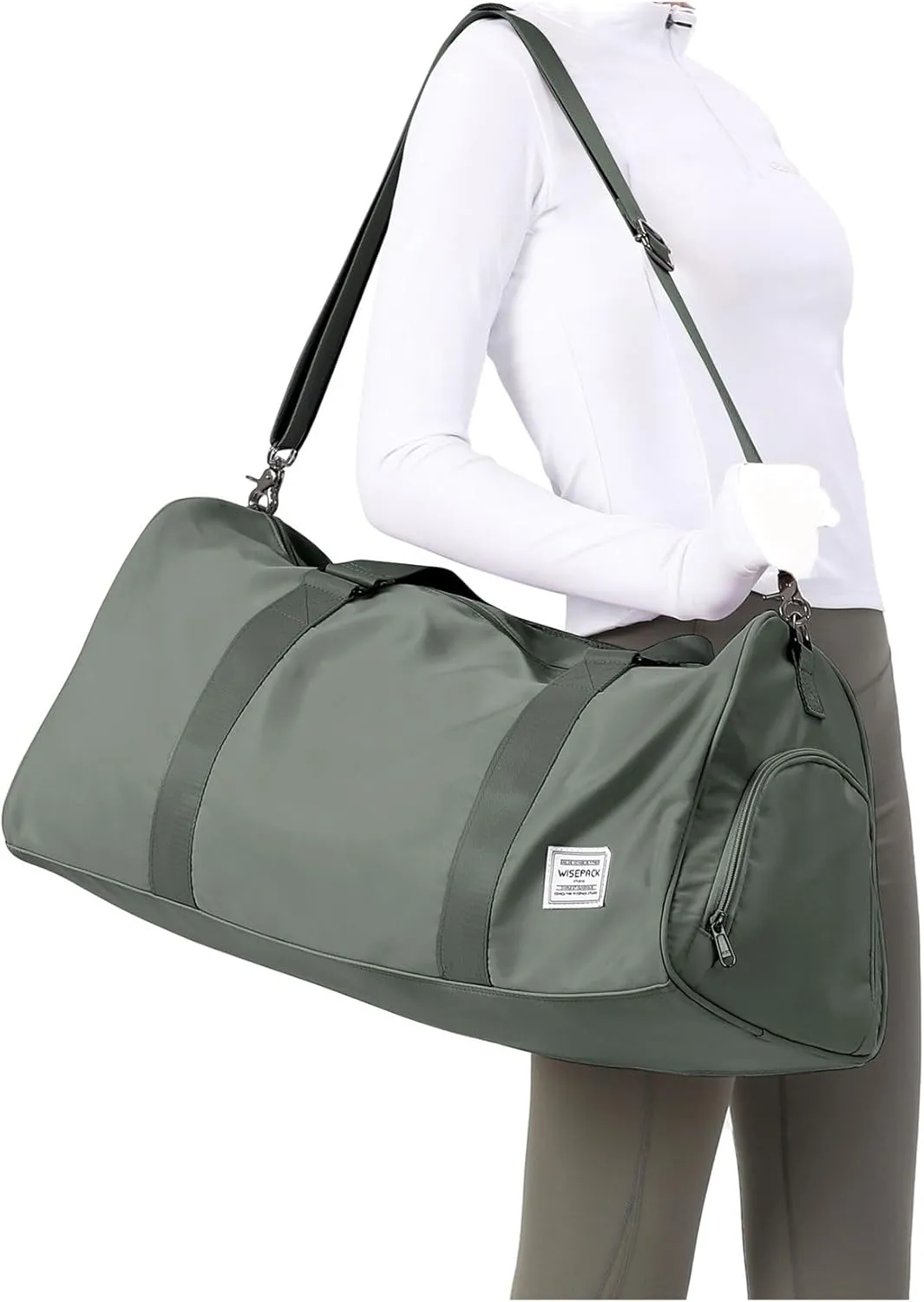 Olive Green Yoga Women Tote Bag Large Shoulder Bag Top Handle Handbag with Yoga Mat Buckle, Shoe Compartment and Wet Dry Storage Pockets for Gym, Work, Sport