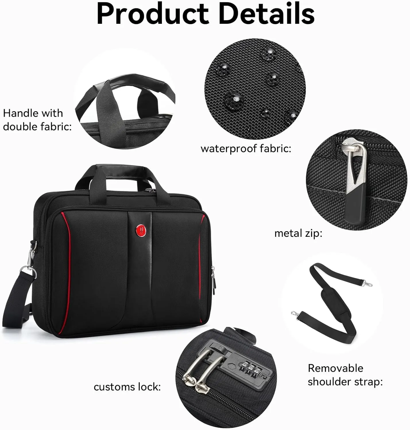 Omnpak 15.6 Inch Locking Briefcase, Travel Computer Briefcases with Combination Lock, Water Resistant Notary Document Bag for Men Women, Black