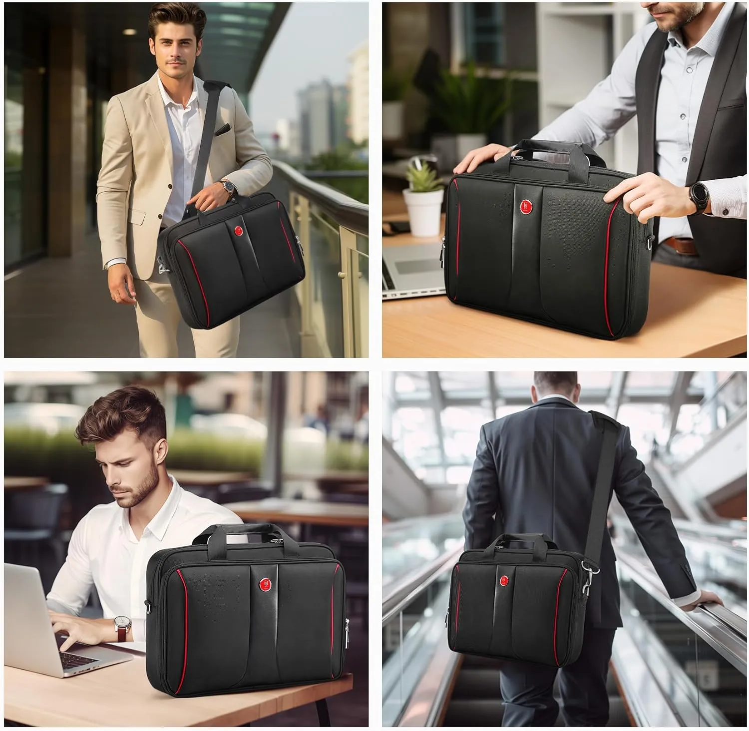 Omnpak 15.6 Inch Locking Briefcase, Travel Computer Briefcases with Combination Lock, Water Resistant Notary Document Bag for Men Women, Black