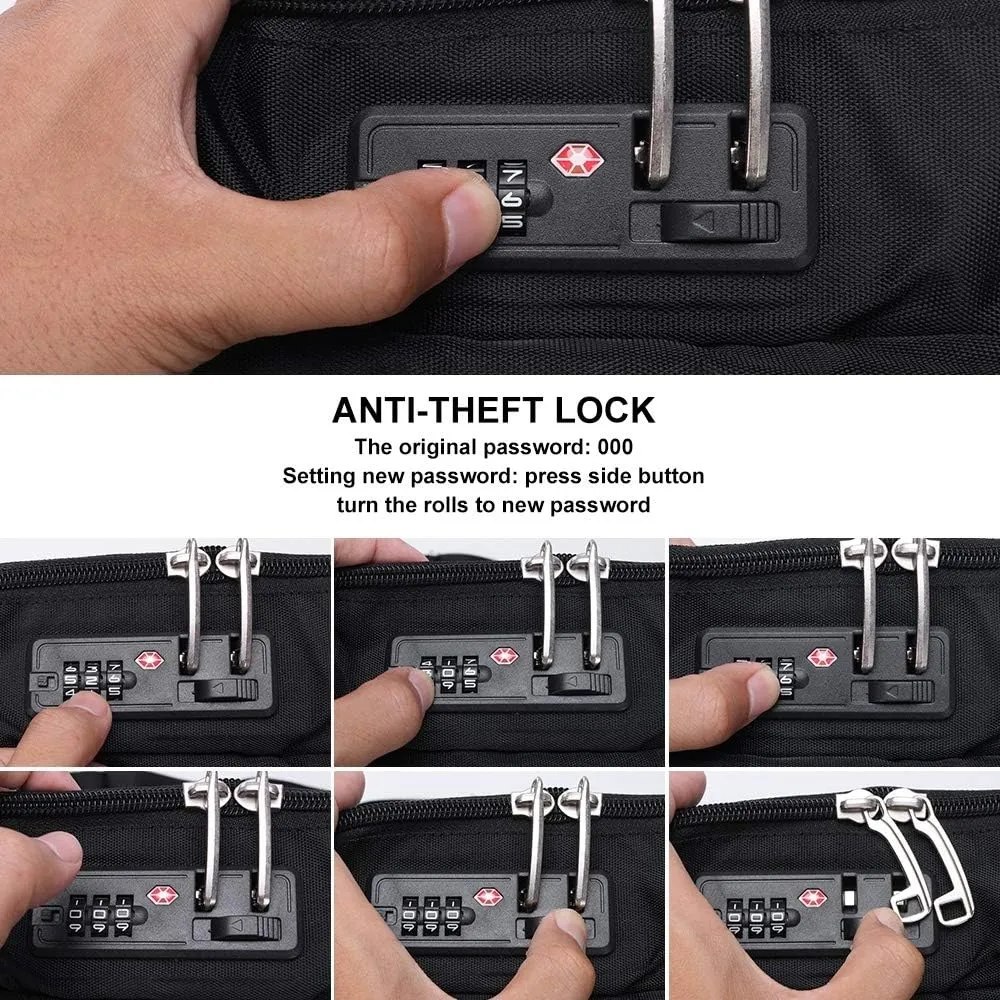 Omnpak 15.6 Inch Locking Briefcase, Travel Computer Briefcases with Combination Lock, Water Resistant Notary Document Bag for Men Women, Black