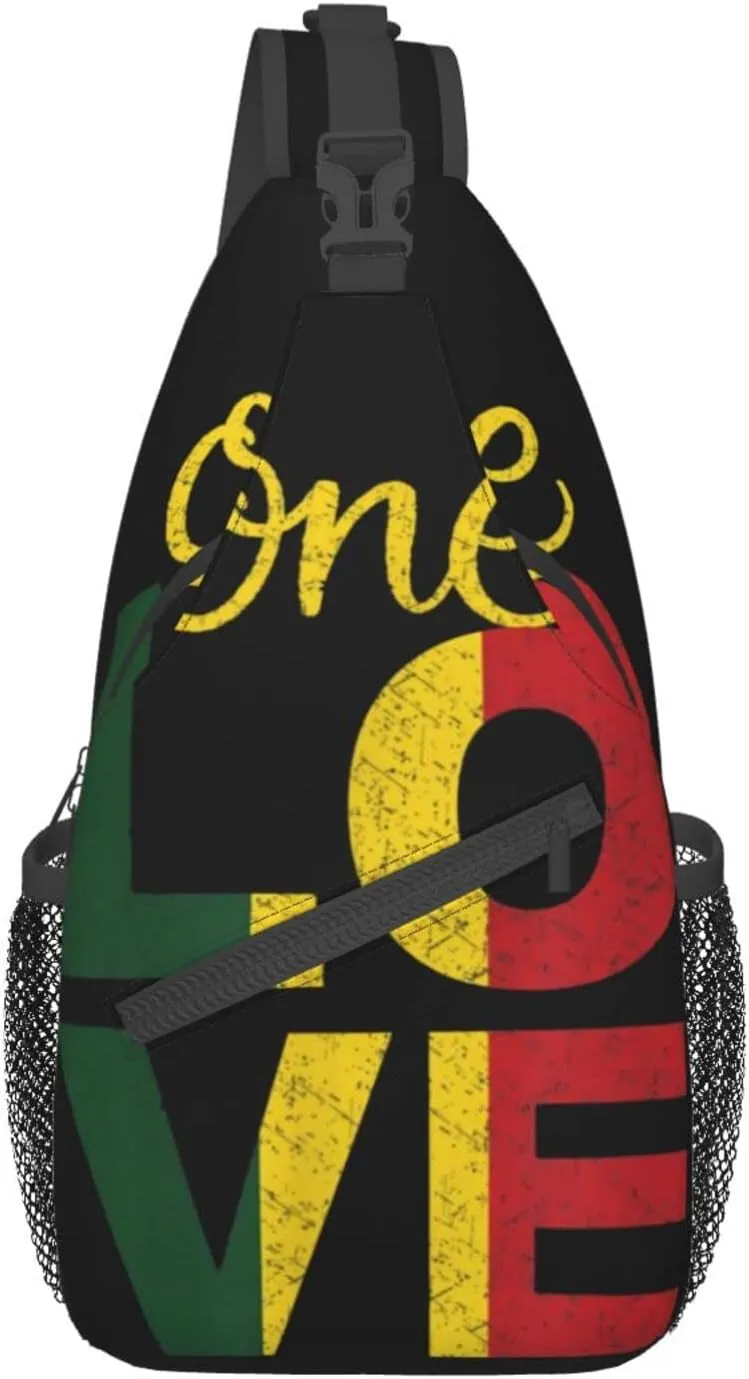 One Love Jamaican Rasta Reggae Crossbody Bags Women Men Cross Chest Bag Adjustable Sling Backpack Shoulder Bag For Cycling Travel Sport Hiking