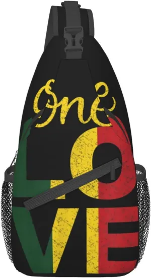 One Love Jamaican Rasta Reggae Crossbody Bags Women Men Cross Chest Bag Adjustable Sling Backpack Shoulder Bag For Cycling Travel Sport Hiking