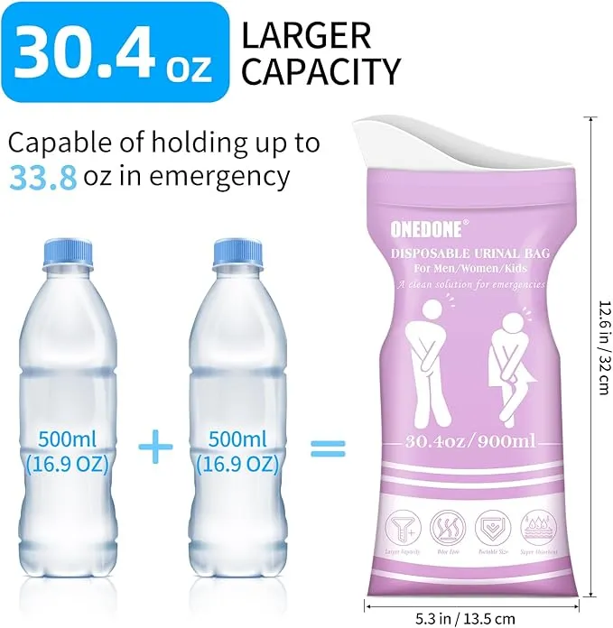 ONEDONE Disposable Urine Bags 6/8/12/24 30.4 OZ Pee Bags for Travel for Men Women Kids Emergency Urine Bags Portable Unisex Urinal Bags Vomit Bags for Traffic Jams Camping Hiking