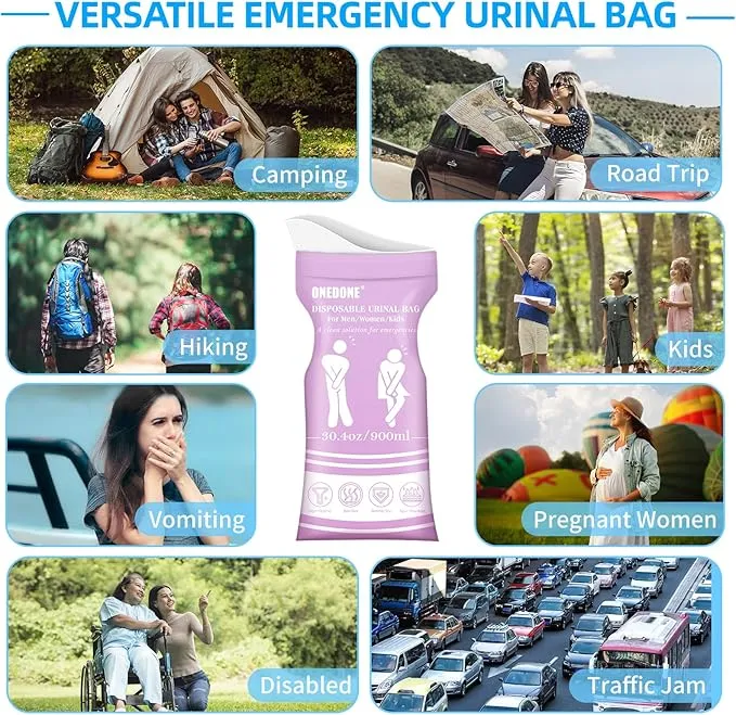 ONEDONE Disposable Urine Bags 6/8/12/24 30.4 OZ Pee Bags for Travel for Men Women Kids Emergency Urine Bags Portable Unisex Urinal Bags Vomit Bags for Traffic Jams Camping Hiking