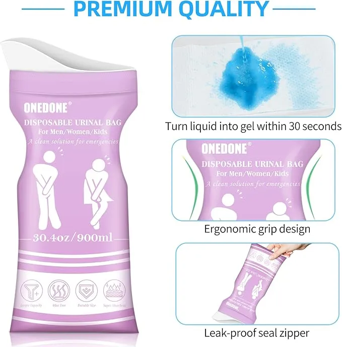 ONEDONE Disposable Urine Bags 6/8/12/24 30.4 OZ Pee Bags for Travel for Men Women Kids Emergency Urine Bags Portable Unisex Urinal Bags Vomit Bags for Traffic Jams Camping Hiking