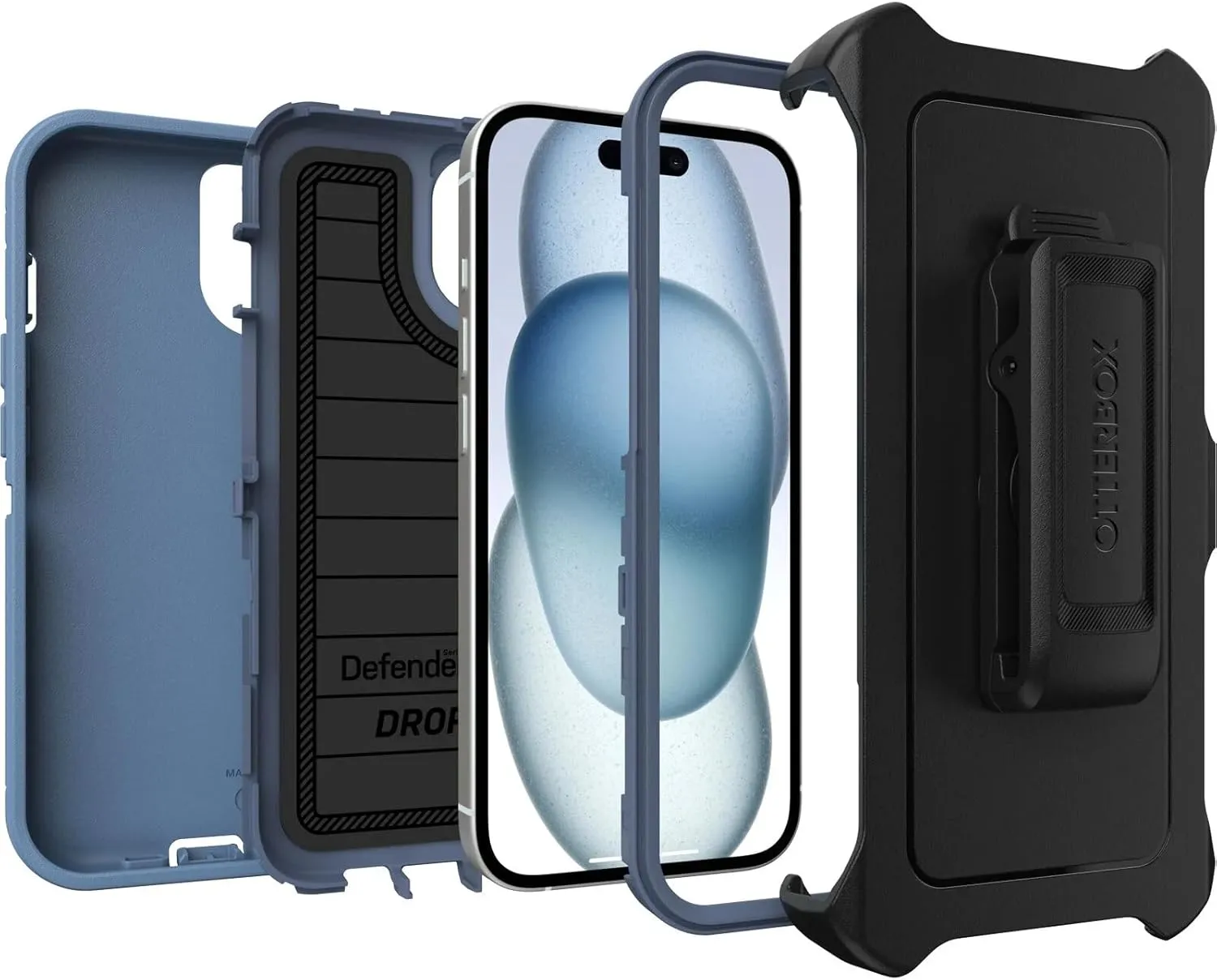 OtterBox iPhone 16e (Only) - Defender Series Case - Baby Blue Jeans (Blue) - Screenless - Rugged & Durable - with Port Protection - Holster Clip Includes - Microbial Defense Protection