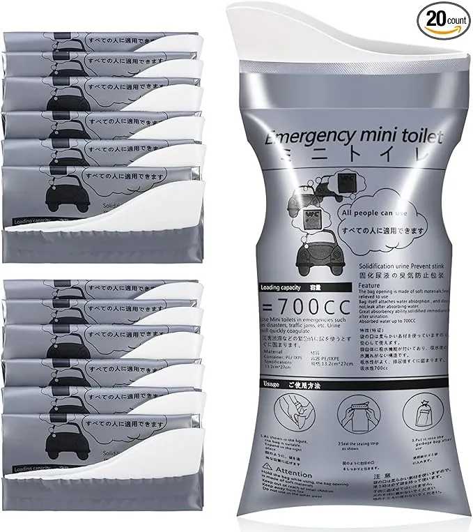 OUMEE 28/23/20/12/8 Pack Disposable Urine Bags, 700ML Travel Pee Bags Unisex Urinal Bag Vomit Bag for Travel Traffic Jam Emergency Portable Camping Urinal Bags for Men Women