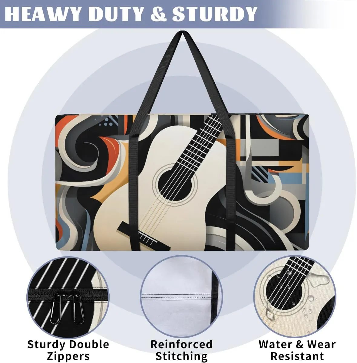 Oversized Moving Bags Music Guitar Art Waterproof Storage Totes Large Storage Bags for Clothes Packing Bags for Moving Travel & Clothes Storage