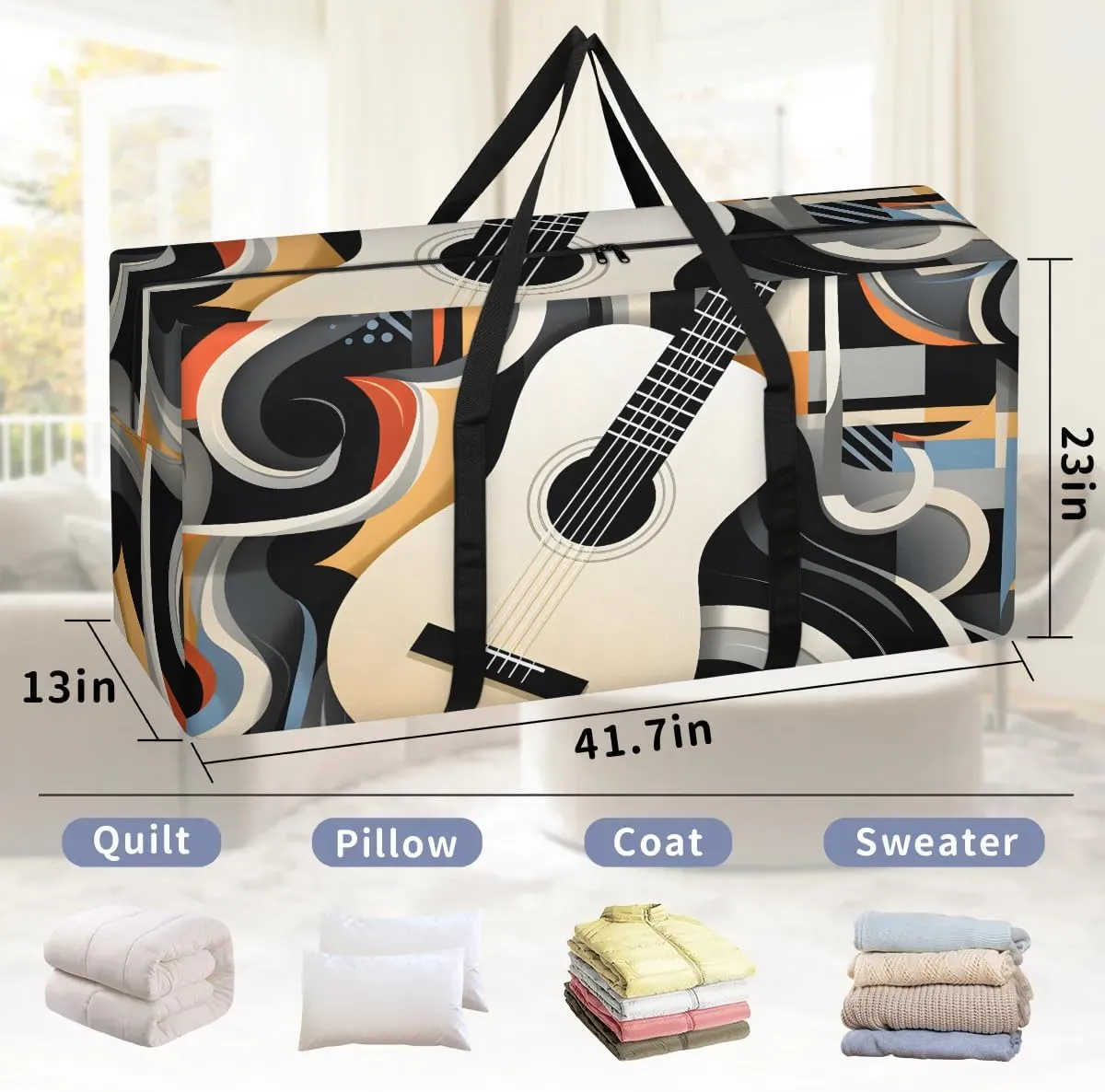 Oversized Moving Bags Music Guitar Art Waterproof Storage Totes Large Storage Bags for Clothes Packing Bags for Moving Travel & Clothes Storage