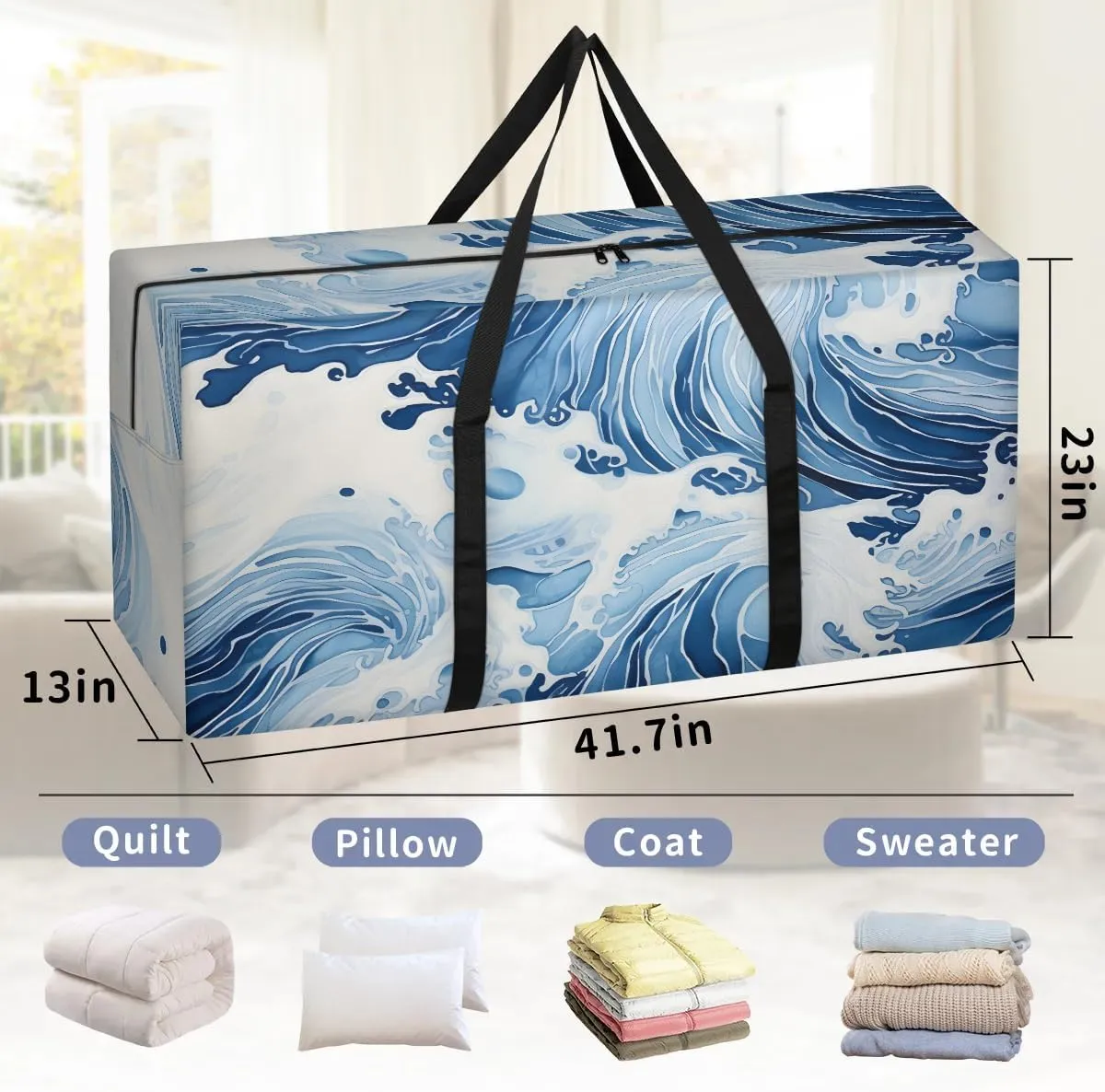 Oversized Moving Bags Surging Sea Waves Waterproof Storage Totes Large Storage Bags for Clothes Packing Bags for Moving Travel & Clothes Storage