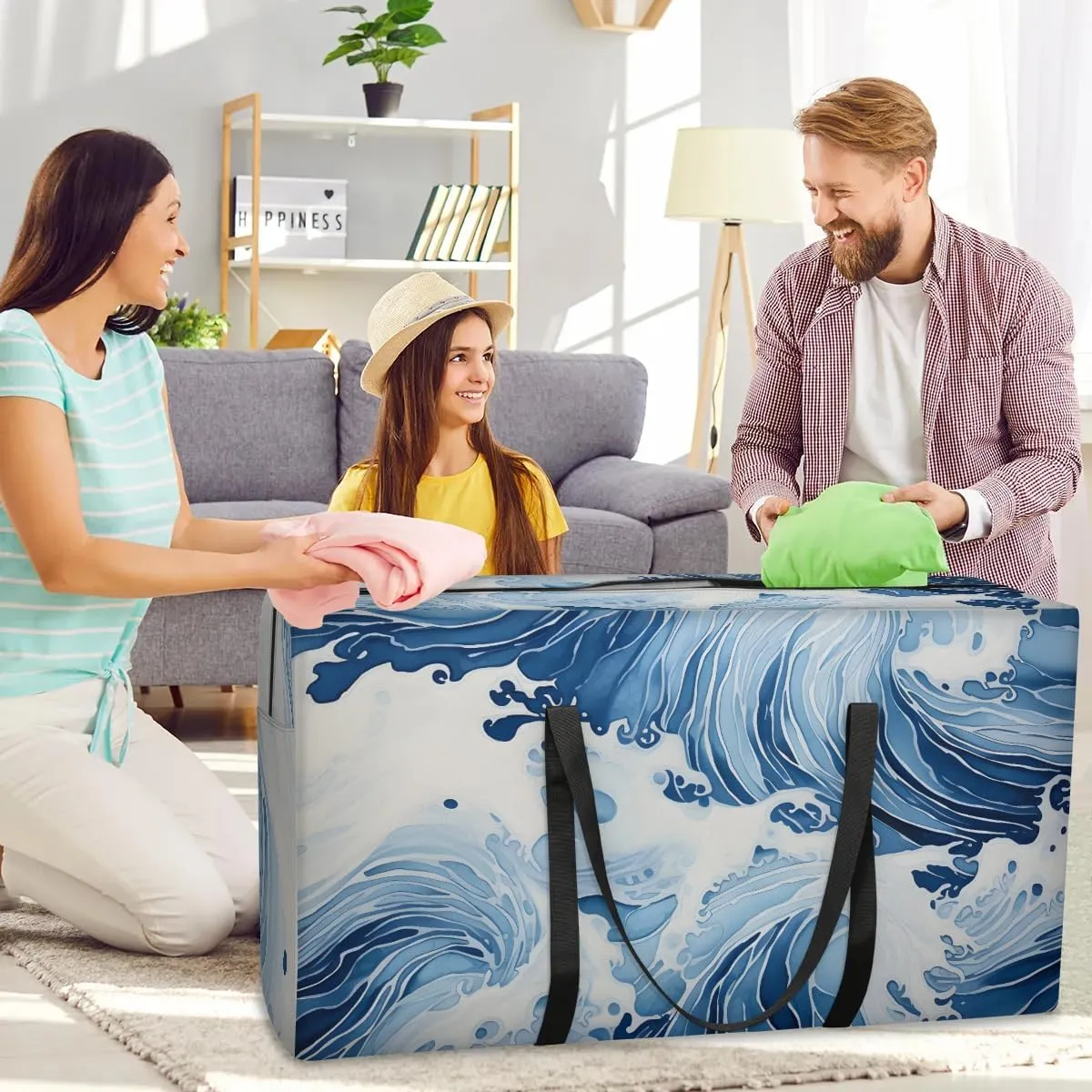 Oversized Moving Bags Surging Sea Waves Waterproof Storage Totes Large Storage Bags for Clothes Packing Bags for Moving Travel & Clothes Storage