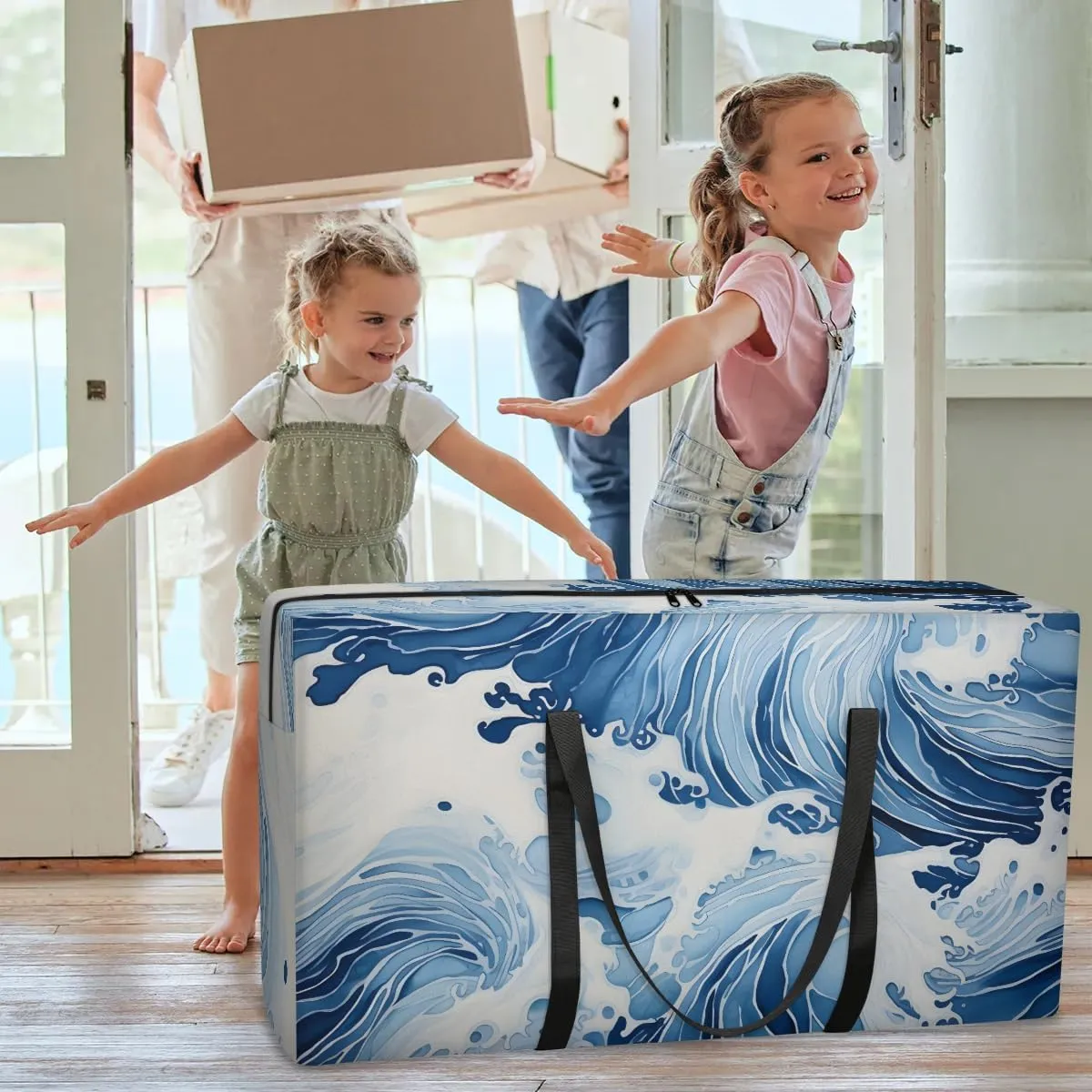 Oversized Moving Bags Surging Sea Waves Waterproof Storage Totes Large Storage Bags for Clothes Packing Bags for Moving Travel & Clothes Storage