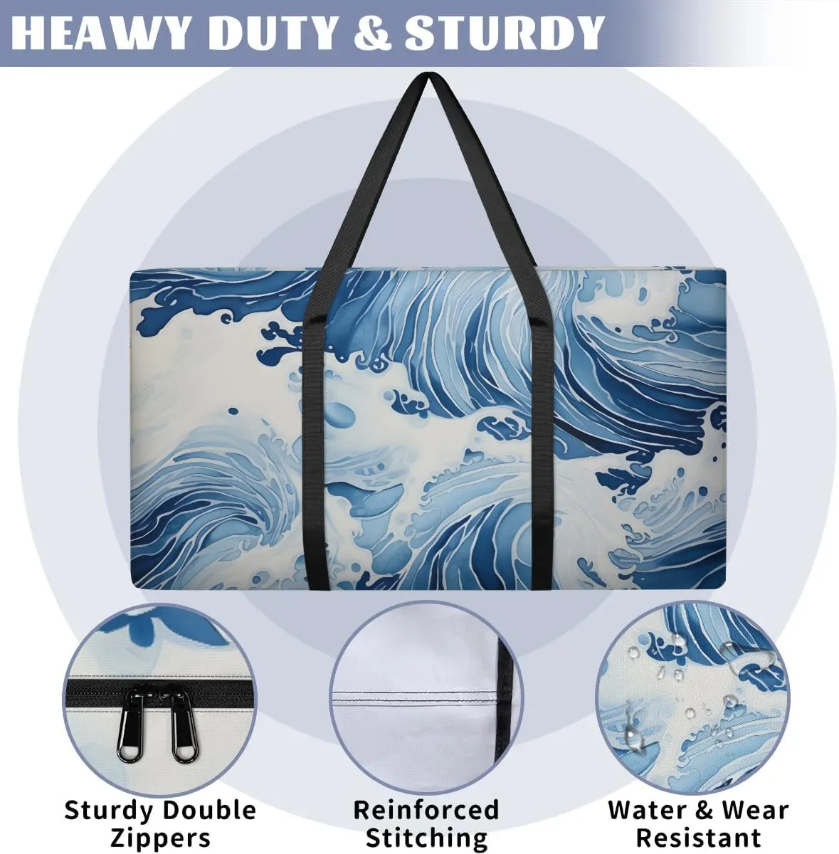 Oversized Moving Bags Surging Sea Waves Waterproof Storage Totes Large Storage Bags for Clothes Packing Bags for Moving Travel & Clothes Storage