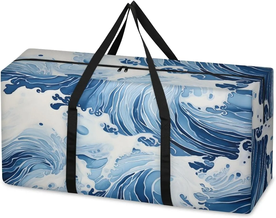 Oversized Moving Bags Surging Sea Waves Waterproof Storage Totes Large Storage Bags for Clothes Packing Bags for Moving Travel & Clothes Storage