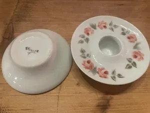 Pair of ceramic rose candle stick holders