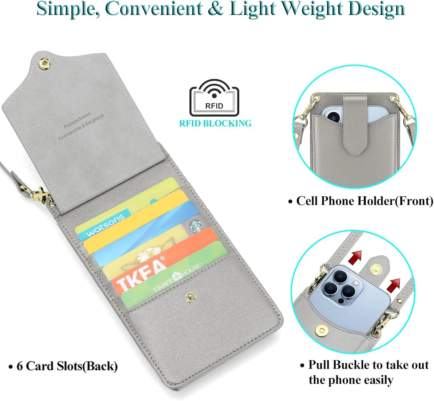 Peacocktion Small Crossbody Cell Phone Purse for Women, Lightweight Mini Small Crossbody Bags for Women with Card Slots