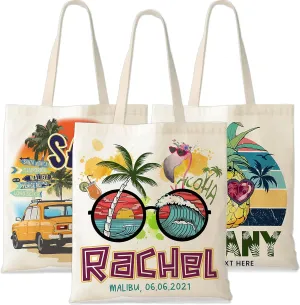 Personalized Canvas Tote Bags for Women w/Name & Text 9 Design - Customized Beach Totes Bag Girl Gift - Custom Summer Accessories Vacation Travel Grocery Shoulder Bag Cute Christmas Birthday Gifts C1