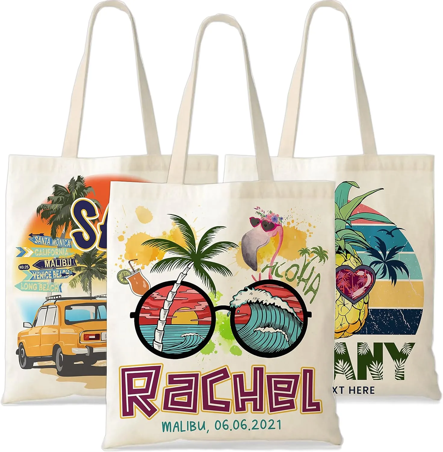 Personalized Canvas Tote Bags for Women w/Name & Text 9 Design - Customized Beach Totes Bag Girl Gift - Custom Summer Accessories Vacation Travel Grocery Shoulder Bag Cute Christmas Birthday Gifts C1