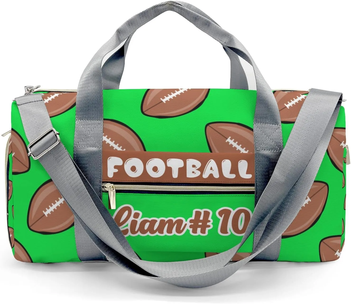 Personalized Green Sports Pattern Rugby Duffle Bag with Ventilation Holes for Shoes for Women Man Custom Travel Perform Bag