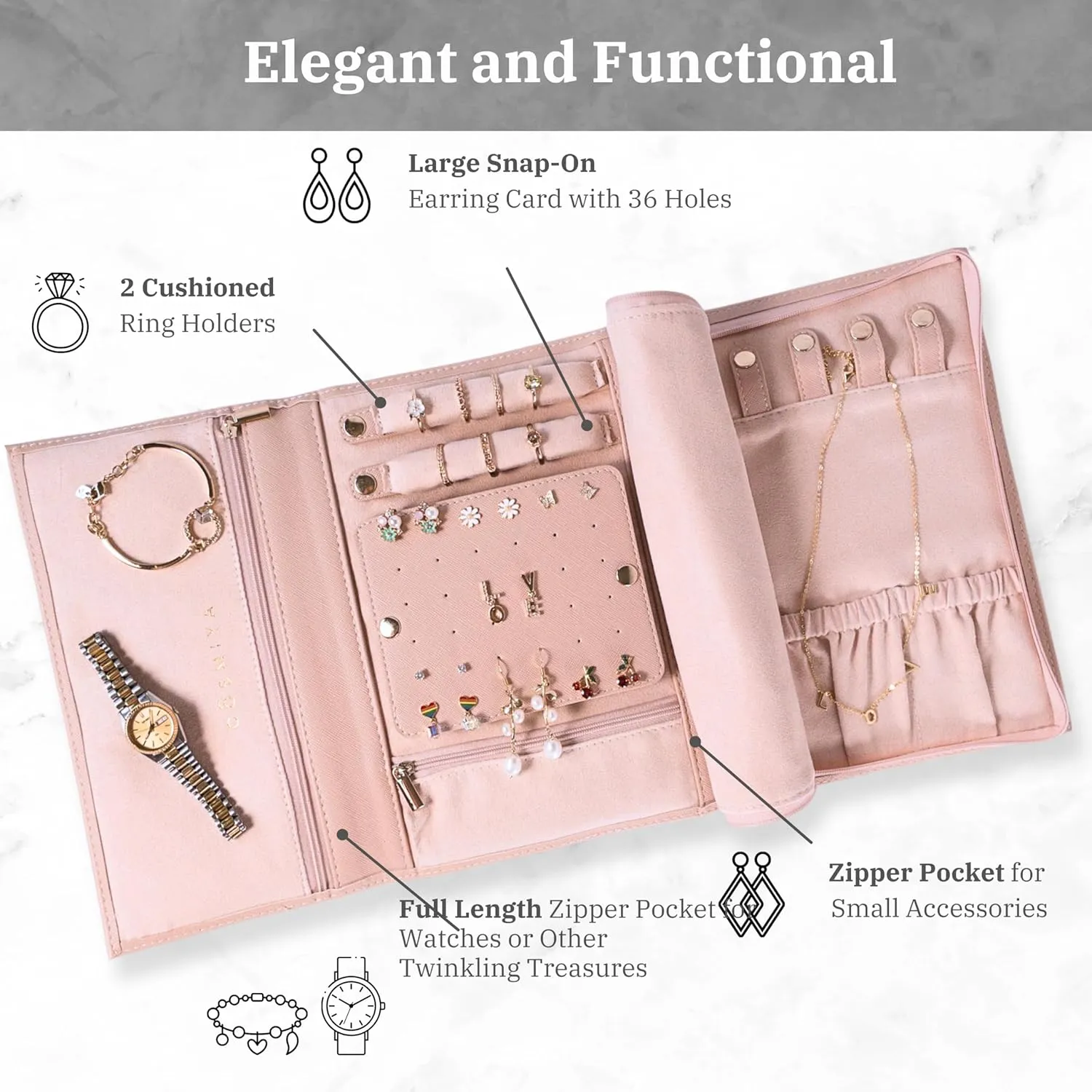 Personalized Initial Travel Jewelry Case - Monogram Custom Gifts For Women, Bridesmaid Gifts, Travel Jewelry Organizer, Customized Travel Jewelry Box, Birthday Gifts For Mom