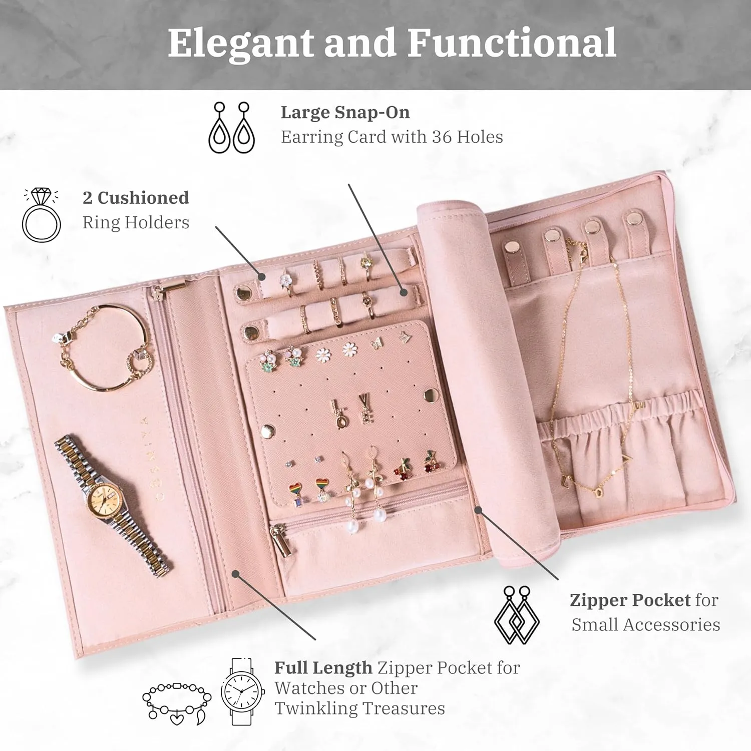 Personalized Initial Travel Jewelry Case - Monogram Custom Gifts For Women, Bridesmaid Gifts, Travel Jewelry Organizer, Customized Travel Jewelry Box, Birthday Gifts For Mom