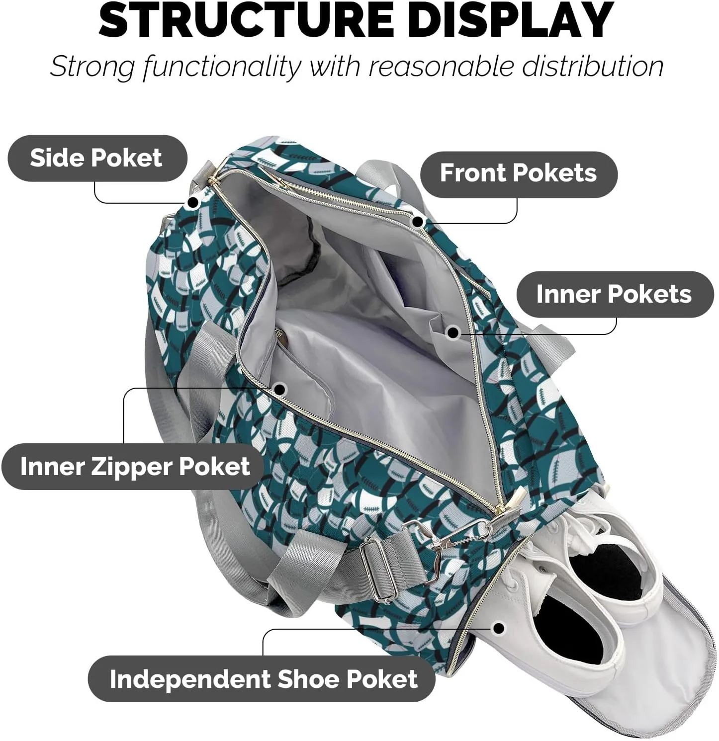 Personalized Name Duffel Bags with Ventilation Holes for Shoes American Football Teal Travel Perform Training Bag