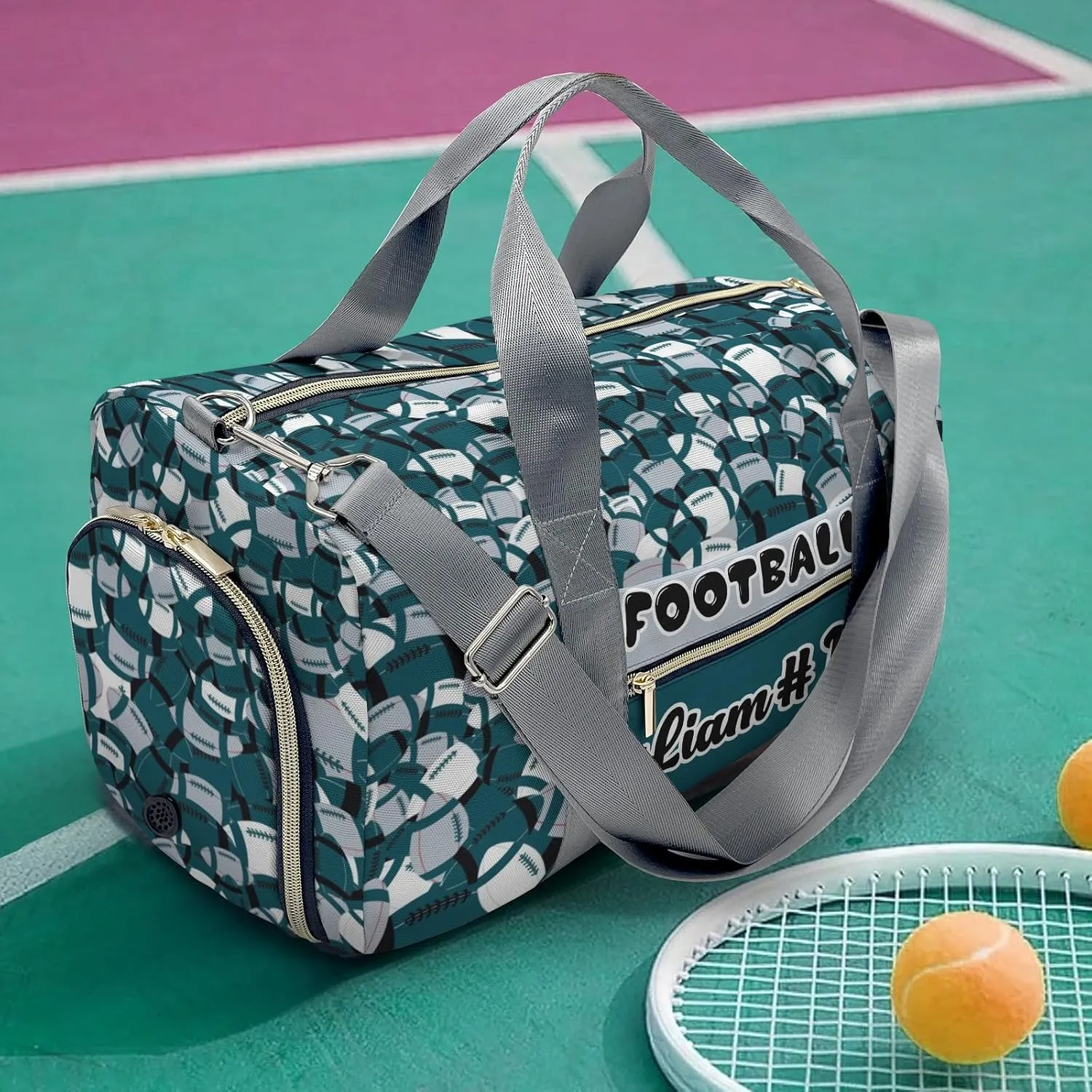 Personalized Name Duffel Bags with Ventilation Holes for Shoes American Football Teal Travel Perform Training Bag