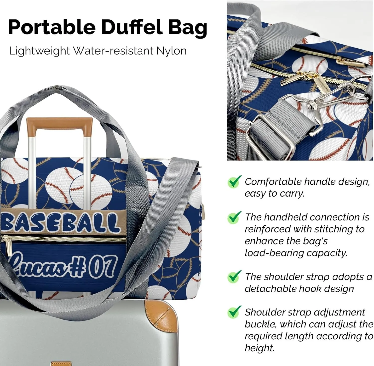 Personalized Name Sports Player Duffel Bags with Ventilation Holes for Shoes Baseball Gold Navy Bags