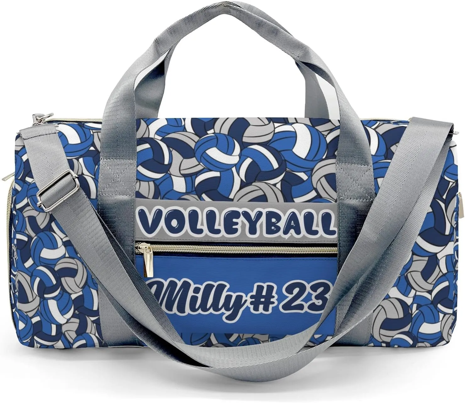 Personalized Name Sports Player Duffel Bags with Ventilation Holes for Shoes Blue Navy Gray Volleyball Bags