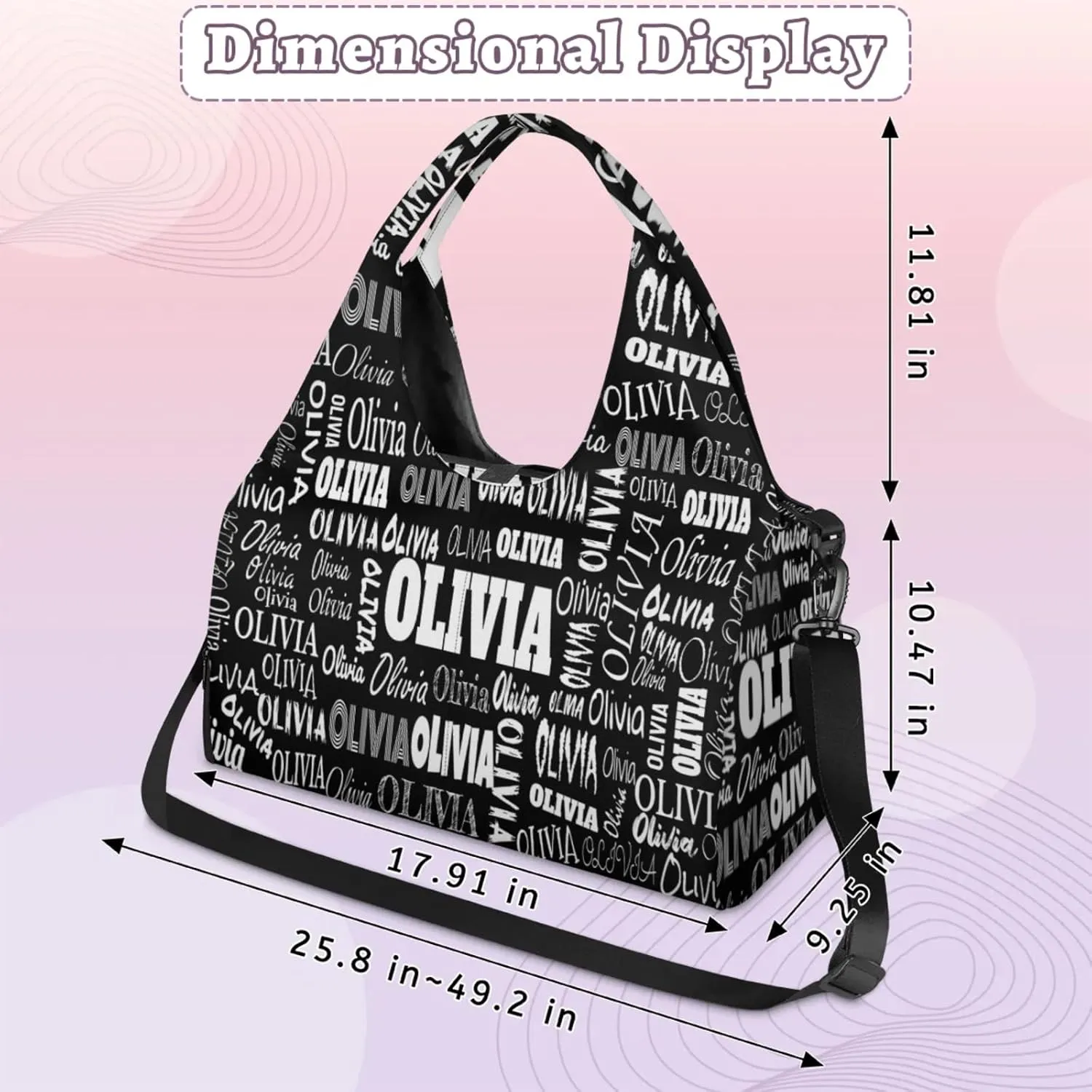 Personalized Yoga Mat Bag with Shoe Compartment, Custom Names Travel Tote Sport Gym Pilates Duffel Bag for Women