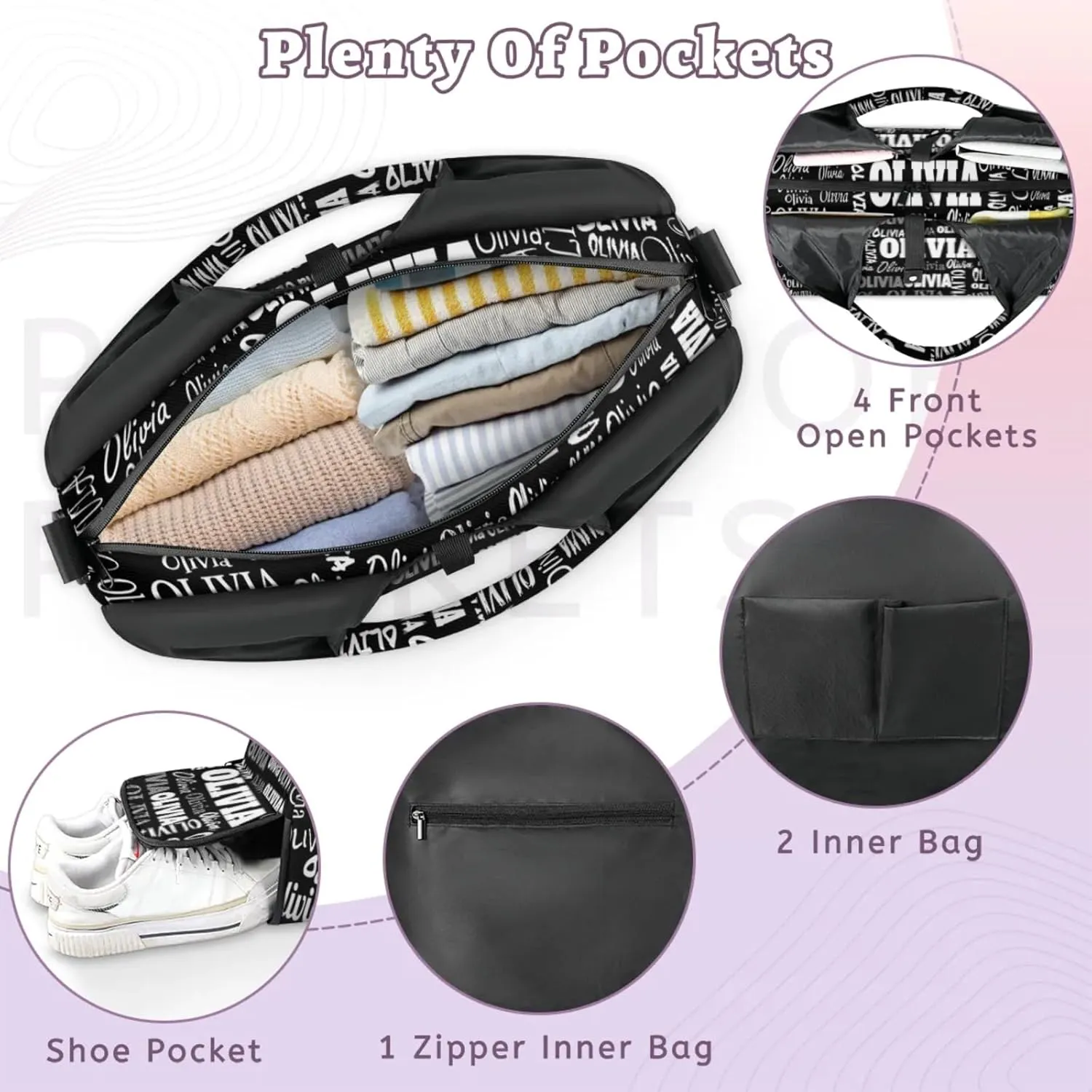 Personalized Yoga Mat Bag with Shoe Compartment, Custom Names Travel Tote Sport Gym Pilates Duffel Bag for Women