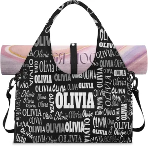 Personalized Yoga Mat Bag with Shoe Compartment, Custom Names Travel Tote Sport Gym Pilates Duffel Bag for Women