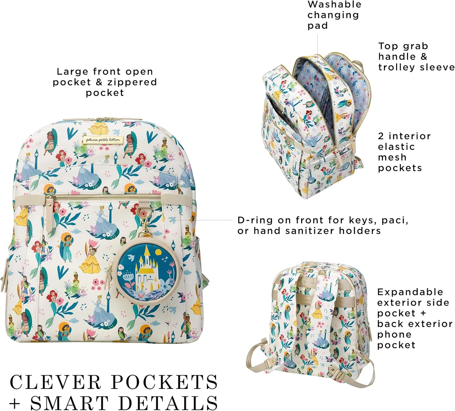 Petunia Pickle Bottom 2-in-1 Provisions Breast Pump & Diaper Bag, Designed for Busy Parents, Spacious Main Compartment, Disney Princess Courage & Kindness
