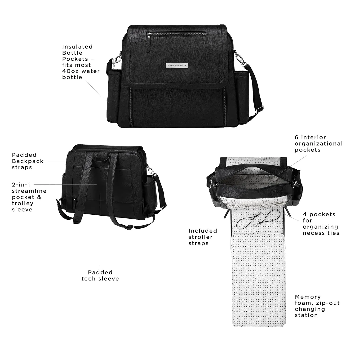 Petunia Pickle Bottom Boxy Backpack Deluxe, Diaper Bag for Parents, Stylish Baby Bag, Spacious Backpack, On-The-Go Moms, Ebony