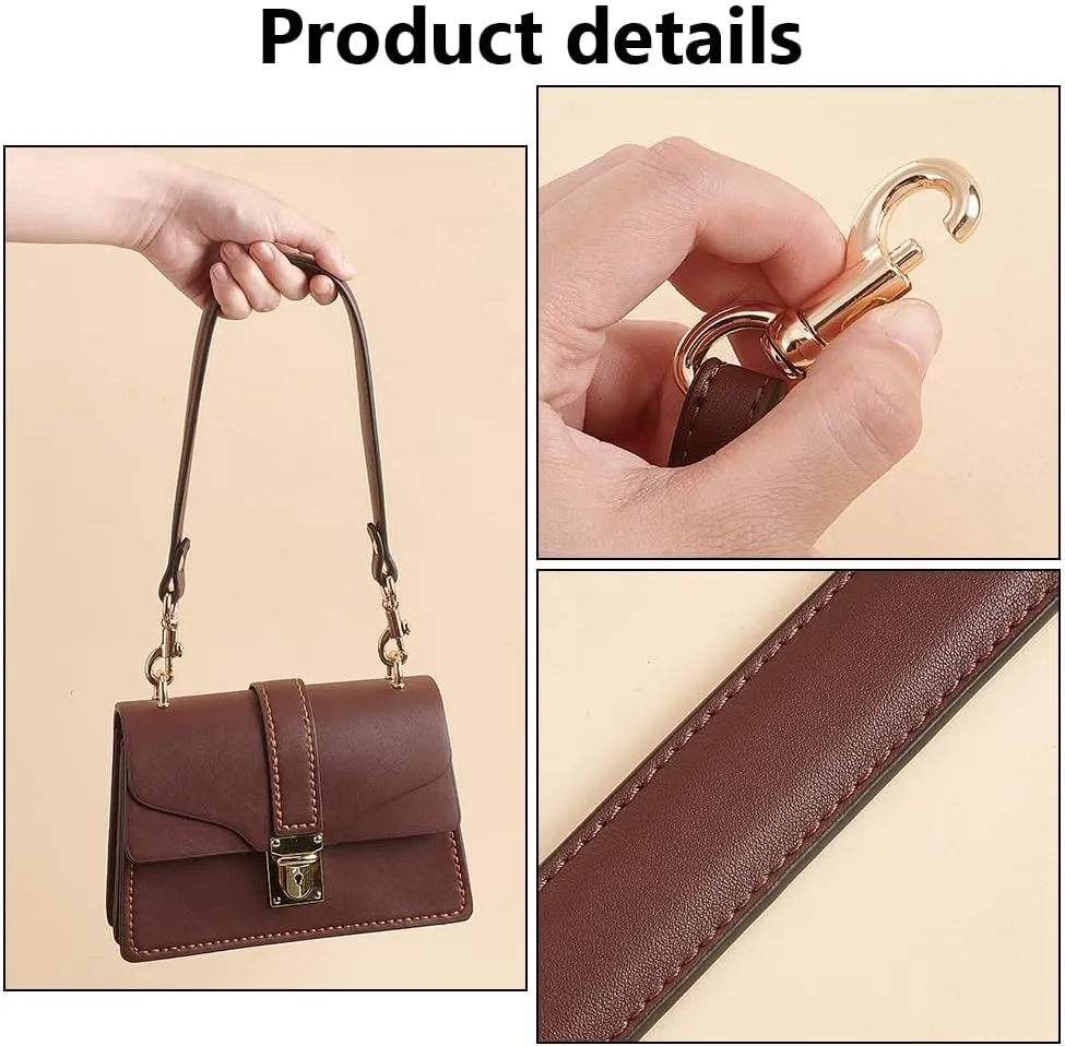 PH PandaHall 20.3 Inch Imitation Leather Bag Strap, Short Purse Strap 1 Inch Wide Bag Strap Replacement Bag Handle Handbag Strap with Golden Clasp for Women DIY Underarm Bag Handbag, Coffee Color