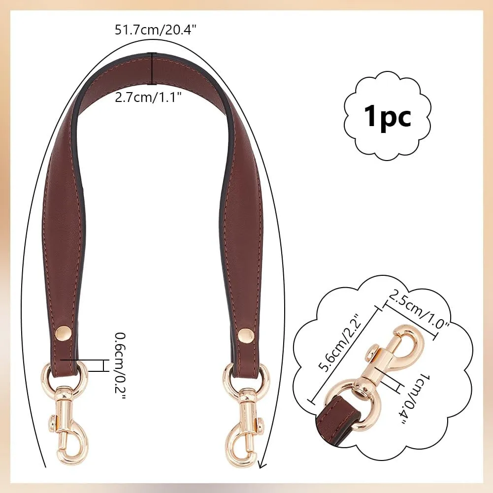 PH PandaHall 20.3 Inch Imitation Leather Bag Strap, Short Purse Strap 1 Inch Wide Bag Strap Replacement Bag Handle Handbag Strap with Golden Clasp for Women DIY Underarm Bag Handbag, Coffee Color