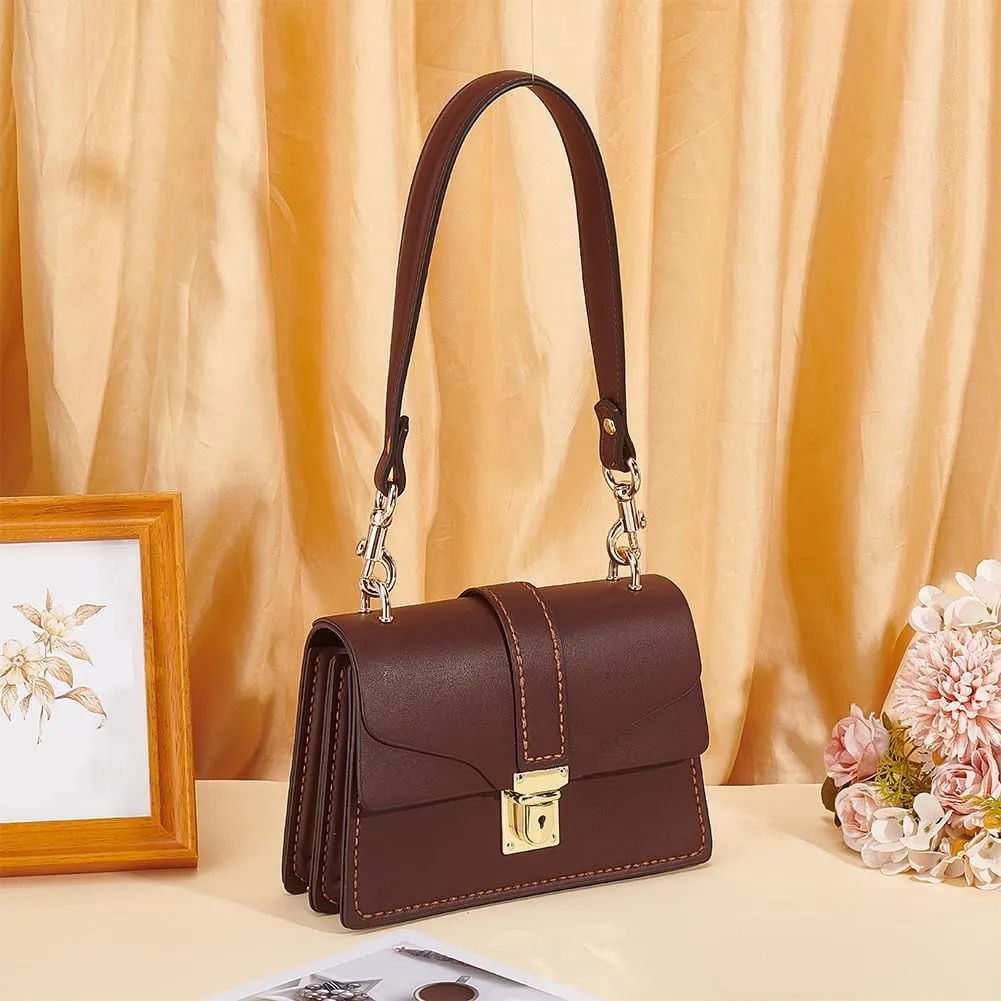 PH PandaHall 20.3 Inch Imitation Leather Bag Strap, Short Purse Strap 1 Inch Wide Bag Strap Replacement Bag Handle Handbag Strap with Golden Clasp for Women DIY Underarm Bag Handbag, Coffee Color