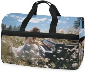 Pianist Field Travel Duffel Bag Luggage Sports Gym Bags With Shoes Compartment Large Capacity Lightweight Duffle Bag For Men Women