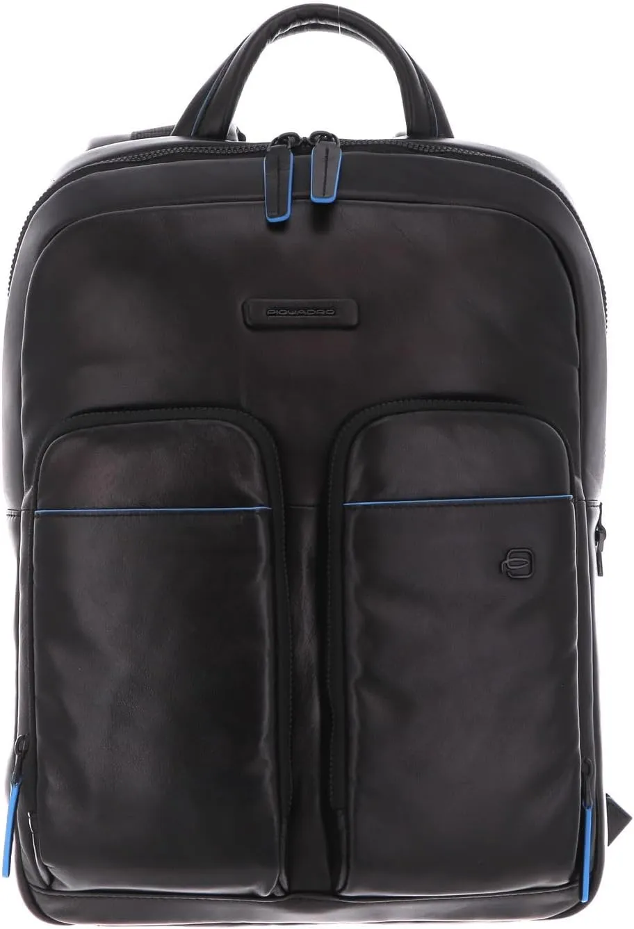 Piquadro Blue Square Revamp backpack RFID leather 42cm notebook compartment, Blue, 12 x 30 x 44 cm