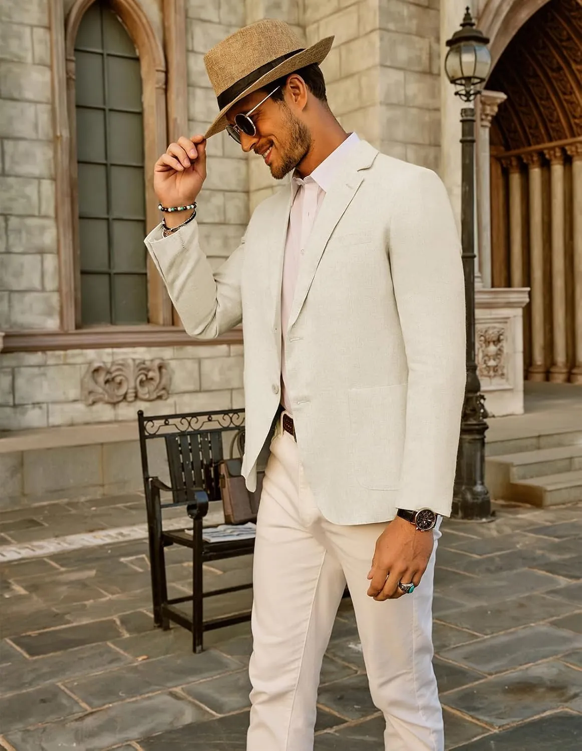 PJ Paul Jones Men's Slim Fit Lightweight Linen Jacket Tailored Blazer Sport Coat