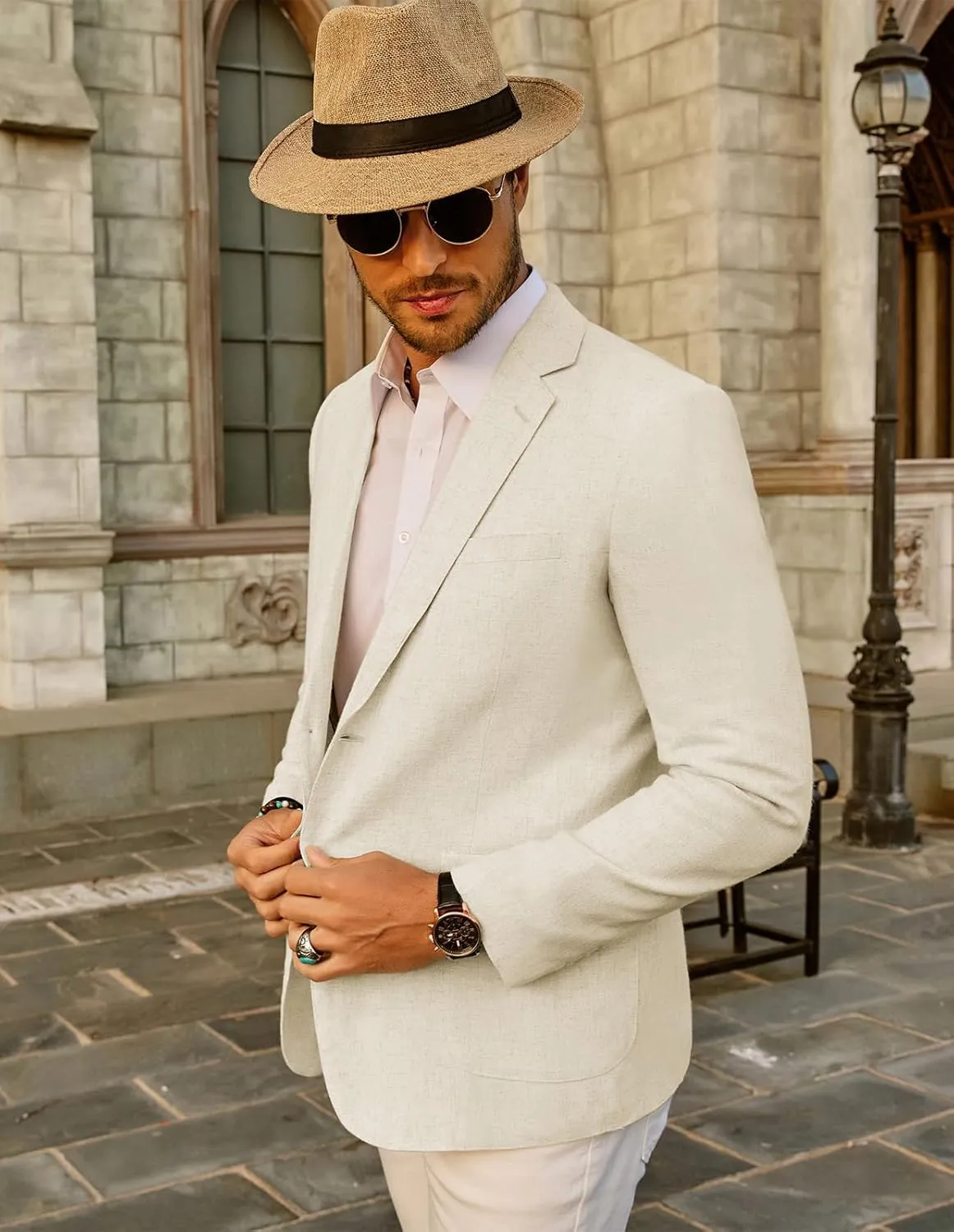 PJ Paul Jones Men's Slim Fit Lightweight Linen Jacket Tailored Blazer Sport Coat