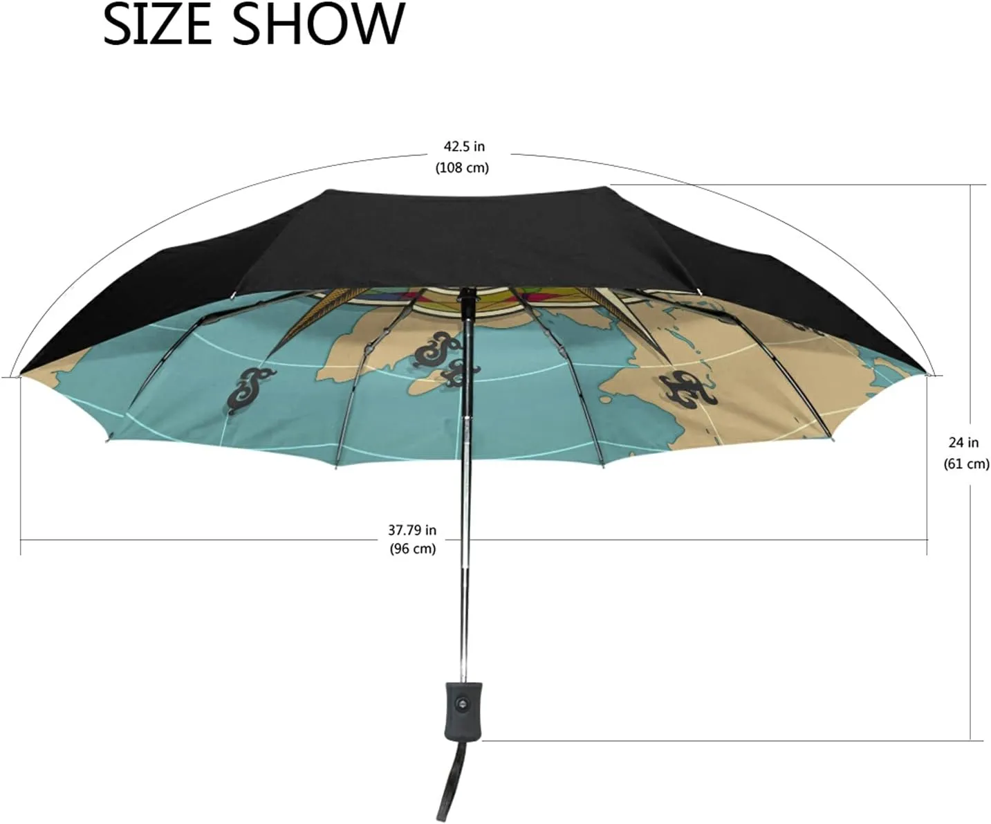 Poeticcity Auto Open/Close Folding Umbrella, Strong Inner Print Travel Rain Umbrella, Portable Automatic Compact Anti-UV Sun Parasol