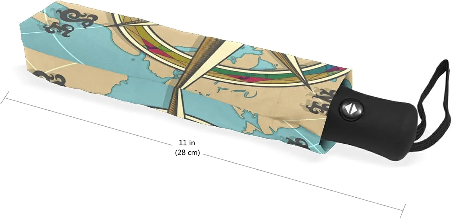 Poeticcity Auto Open/Close Folding Umbrella, Strong Inner Print Travel Rain Umbrella, Portable Automatic Compact Anti-UV Sun Parasol