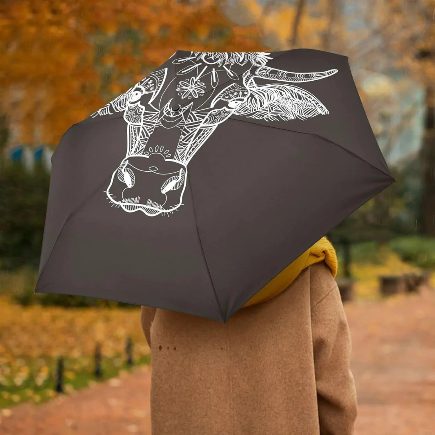 Poeticcity Automatic Folding Umbrella, Auto Open/Close Anti-UV 3 Folds Parasol, Compact Windproof Strong Umbrellas for Travel Sun & Rain