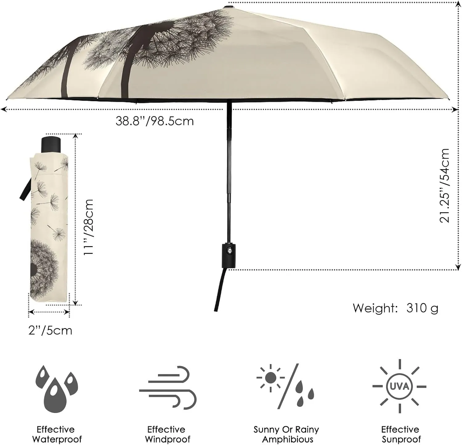 Poeticcity Automatic Folding Umbrella, Auto Open/Close Anti-UV 3 Folds Parasol, Compact Windproof Strong Umbrellas for Travel Sun & Rain
