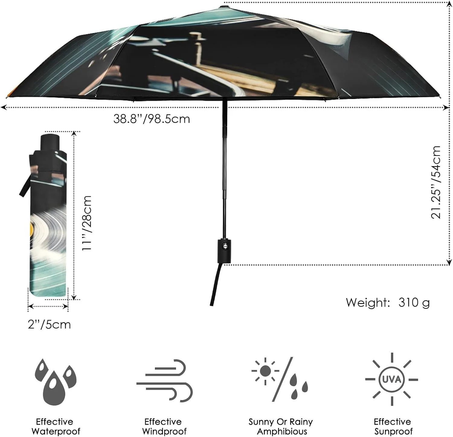 Poeticcity Automatic Folding Umbrella, Auto Open/Close Anti-UV 3 Folds Parasol, Compact Windproof Strong Umbrellas for Travel Sun & Rain