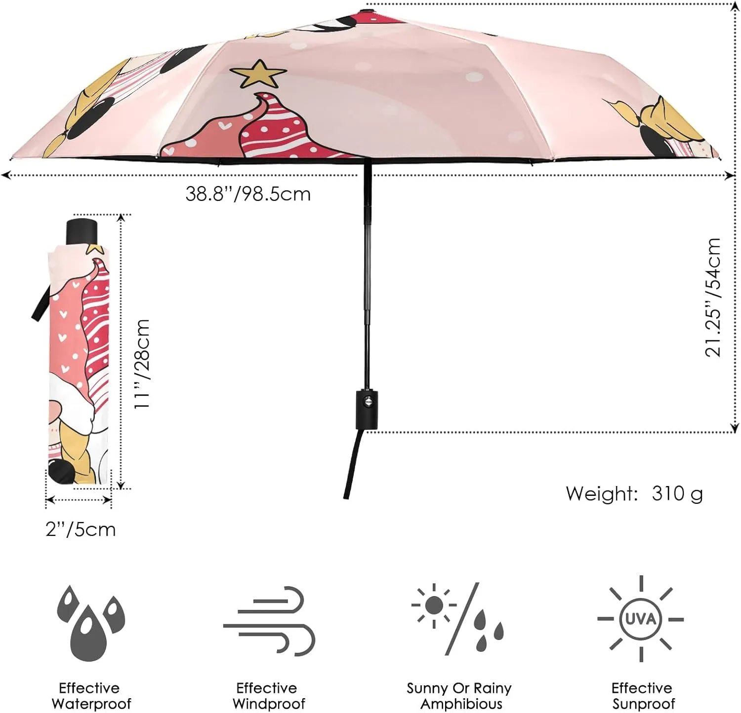 Poeticcity Automatic Folding Umbrella, Auto Open/Close Anti-UV 3 Folds Parasol, Compact Windproof Strong Umbrellas for Travel Sun & Rain