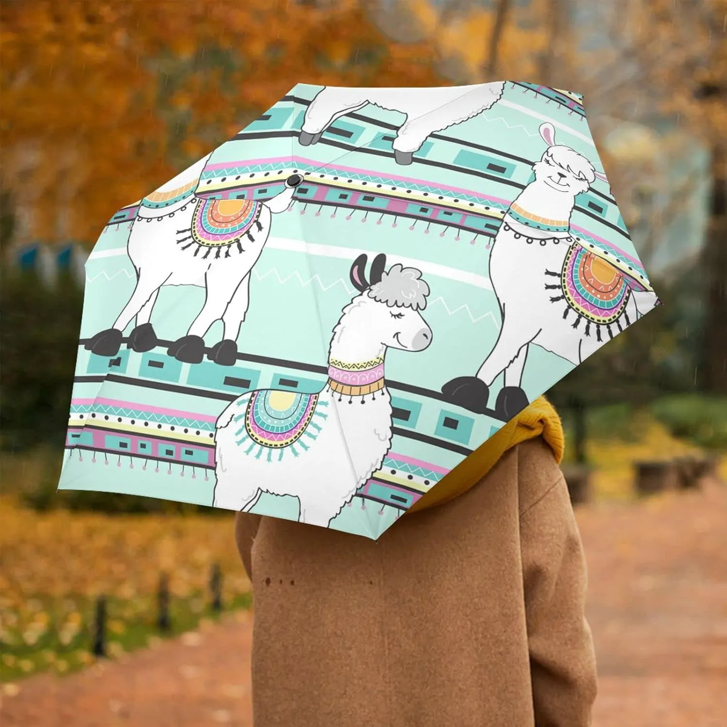 Poeticcity Automatic Folding Umbrella, Auto Open/Close Anti-UV 3 Folds Parasol, Compact Windproof Strong Umbrellas for Travel Sun & Rain