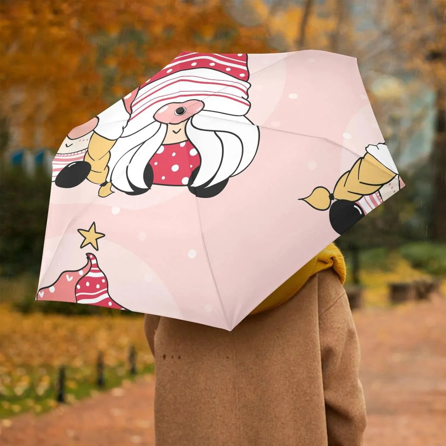 Poeticcity Automatic Folding Umbrella, Auto Open/Close Anti-UV 3 Folds Parasol, Compact Windproof Strong Umbrellas for Travel Sun & Rain